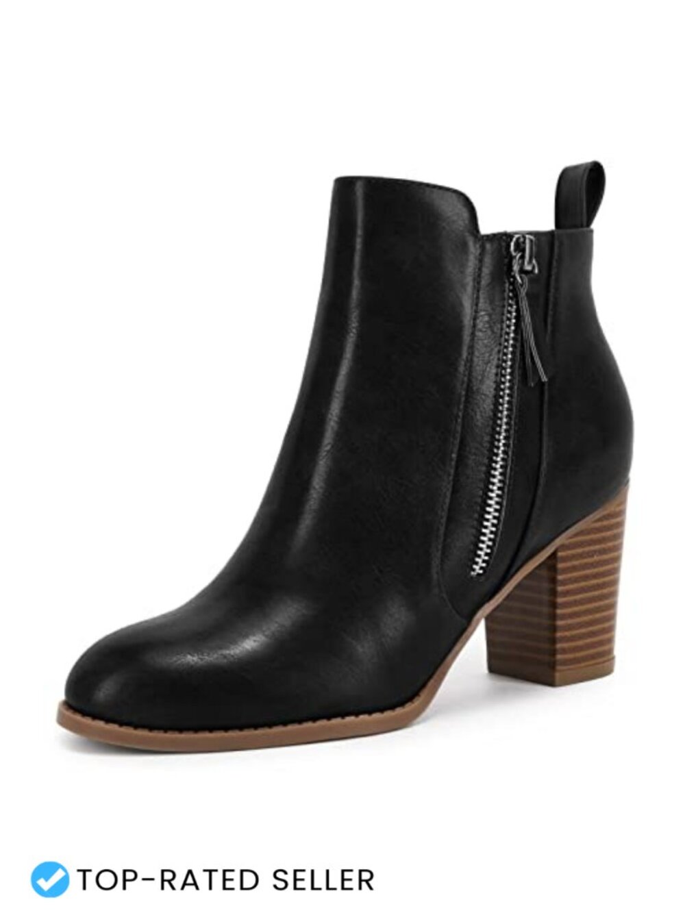Faux Leather Suede Ankle Boots Pointed Toe Block Heel Side Zip Women